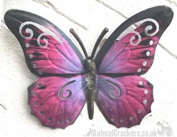 Lot de 3 décorations de jardin papillons en métal de couleur rose bleu blanc 16 cm 2