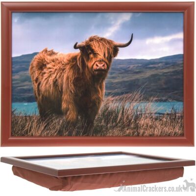 Leonardo 'Highland Cow' padded Lap Tray bean bag Cushion, Cattle lover gift, matching items available
