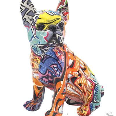 Graffiti Art figurine d'ornement bouledogue français assis aux couleurs vives 'Frenchie'