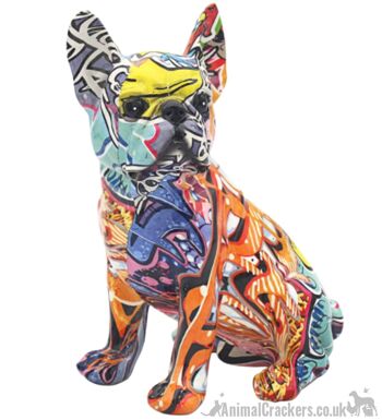 Graffiti Art figurine d'ornement bouledogue français assis aux couleurs vives 'Frenchie'