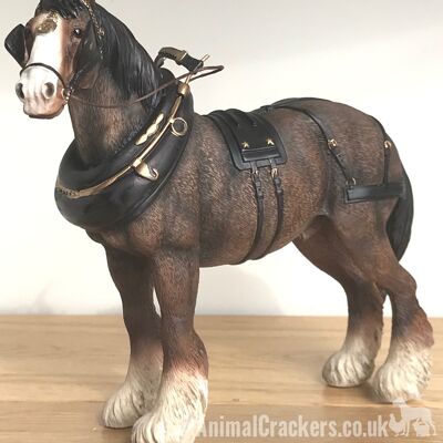 Leonardo große 22 cm Bay Shire Cart Heavy Horse in Geschirr Ornamentfigur, Geschenkbox