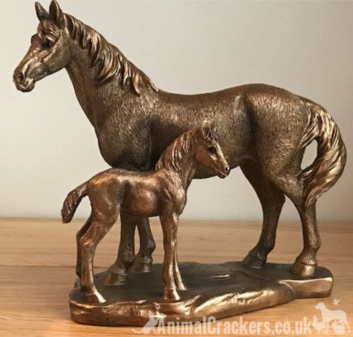 Horse Mare Pony and Foal ornament figurine, Leonardo Bronzed Reflections range, gift boxed