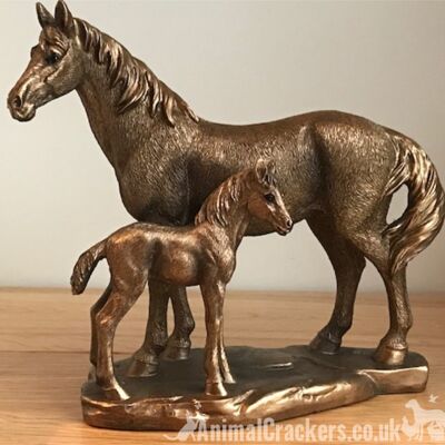Figurina di ornamento Horse Mare Pony e Foal, gamma Leonardo Bronzed Reflections, in confezione regalo