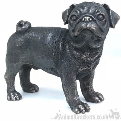 Estatuilla de adorno de escultura pesada de calidad Pug de bronce fundido en frío en caja de regalo