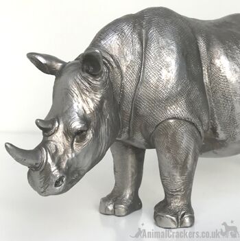 Ornement de rhinocéros de 26 cm, effet argent antique lourd, excellent cadeau pour les amoureux des animaux de safari. 2