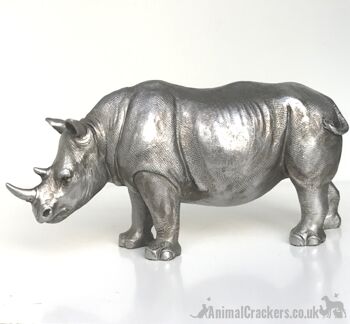 Ornement de rhinocéros de 26 cm, effet argent antique lourd, excellent cadeau pour les amoureux des animaux de safari. 3