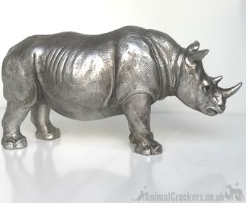 Ornement de rhinocéros de 26 cm, effet argent antique lourd, excellent cadeau pour les amoureux des animaux de safari. 4