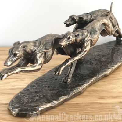 3 Racing Greyhounds Bronze sculpture ornement figurine statue trophée à collectionner