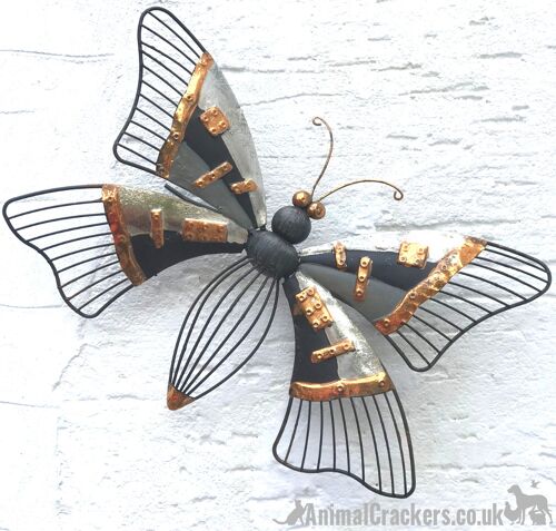 38cm Grey /COPPER metal BUTTERFLY wall art garden ornament sculpture decoration