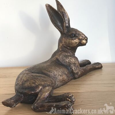 Grande figurine d'ornement de lièvre de pose effet bronze de 25 cm, grand cadeau d'amant de lièvre