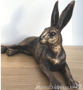 Grande figurine d'ornement de lièvre de pose effet bronze de 25 cm, grand cadeau d'amant de lièvre 6