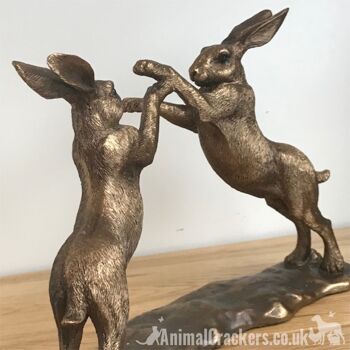 Figurine d'ornement lièvre boxe effet bronze gamme bronzée Leonardo, coffret cadeau 4