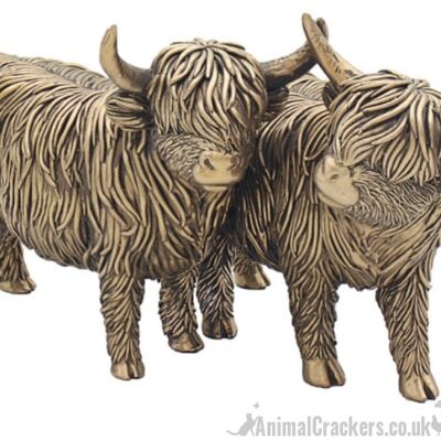 Grande 25 cm Leonardo bronceado Highland vacas ornamento escultura estatuilla regalo en caja