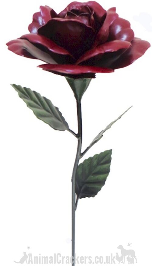 63cm metal dark red ROSE garden ornament flower decoration, great Valentine's or Mother's Day gift