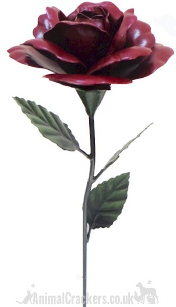 Ornement de jardin ROSE rouge foncé en métal de 63 cm, décoration florale, excellent cadeau pour la Saint-Valentin ou la fête des mères 1