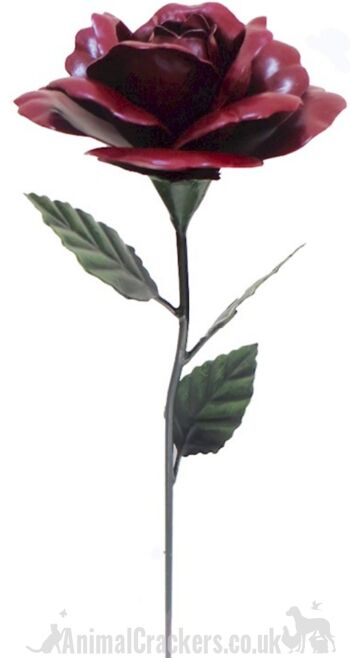 Ornement de jardin ROSE rouge foncé en métal de 63 cm, décoration florale, excellent cadeau pour la Saint-Valentin ou la fête des mères 2
