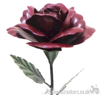 Ornement de jardin ROSE rouge foncé en métal de 63 cm, décoration florale, excellent cadeau pour la Saint-Valentin ou la fête des mères 3
