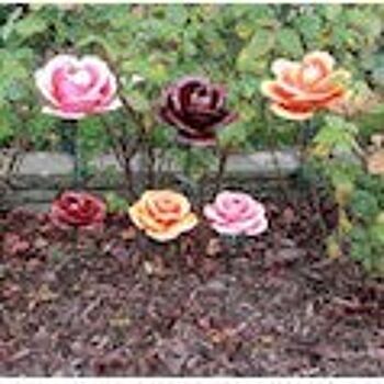 Ornement de jardin ROSE rouge foncé en métal de 63 cm, décoration florale, excellent cadeau pour la Saint-Valentin ou la fête des mères 4