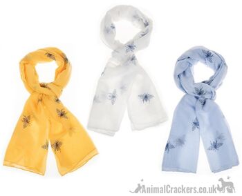 Écharpe Glittery BEE PRINT Sarong Bleu Moutarde ou Mélange de coton blanc Cadeau d'amant d'abeille - Blanc 5