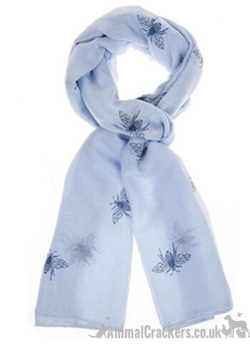 Écharpe Glittery BEE PRINT Sarong Bleu Moutarde ou Mélange de coton blanc Cadeau d'amant d'abeille - Blanc 6