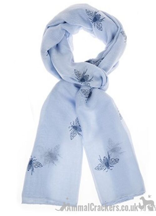 Glittery BEE PRINT Scarf Sarong Blue Mustard or White cotton mix Bee lover gift - Pale Blue