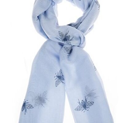 Glittery BEE PRINT Scarf Sarong Blue Mustard or White cotton mix Bee lover gift - Pale Blue