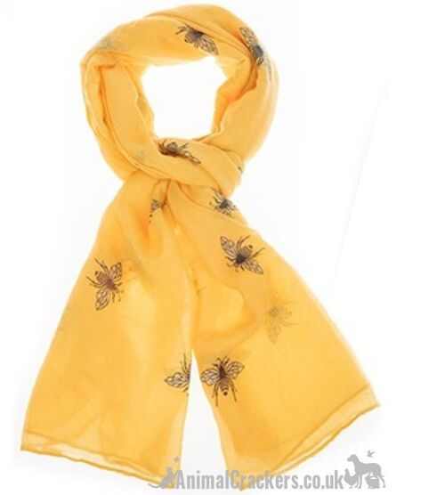 Glittery BEE PRINT Scarf Sarong Blue Mustard or White cotton mix Bee lover gift - Mustard