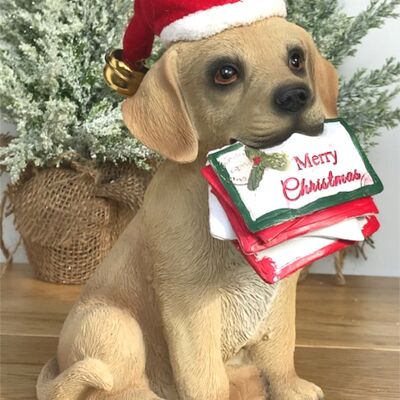 Christmas Golden Labrador Dog Puppy festive ornament decoration sculpture figure