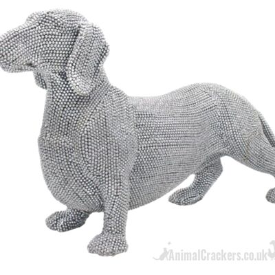 ¡¡EXTRA GRANDE!! Estatuilla de adorno de perro salchicha Dachshund de diamante plateado brillante de 41 cm