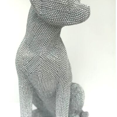 EXTRA GRANDE!! Statuetta ornamentale Chihuahua seduta in argento scintillante scintillante di 32 cm