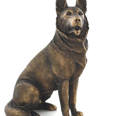 16 cm Deutscher Schäferhund Bronzeeffekt Ornamentfigur Elsässisches Liebhabergeschenk