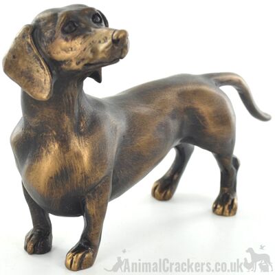 Figurine d'ornement de teckel effet bronze de 18 cm, cadeau d'amant de chien de saucisse