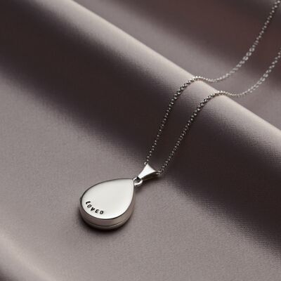 Sterling Silver Small 'LOVED' Droplet Locket Necklace