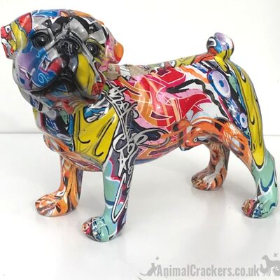 Estatuilla de adorno de Pug de pie de colores brillantes de Graffiti Art