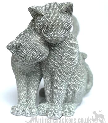 Effet diamant scintillant argenté scintillant Deux chats ornement figurine sculpture 2