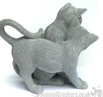 Effet diamant scintillant argenté scintillant Deux chats ornement figurine sculpture 3