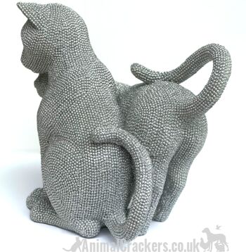 Effet diamant scintillant argenté scintillant Deux chats ornement figurine sculpture 4