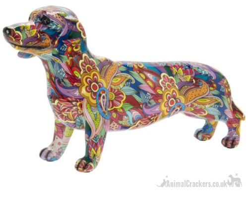 Large 40cm GROOVY ART colourful Dachshund ornament figure Sausage Dog lover gift