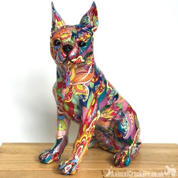 Grand 32cm GROOVY ART coloré Boston Terrier Bouledogue Français style ornement figurine Chien amant cadeau 1