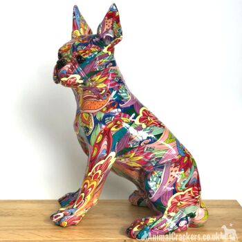 Grand 32cm GROOVY ART coloré Boston Terrier Bouledogue Français style ornement figurine Chien amant cadeau 2