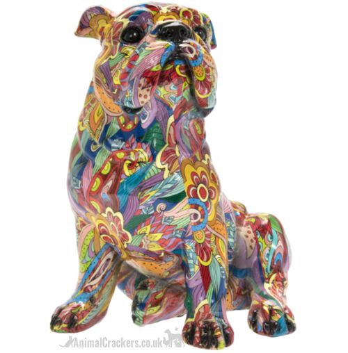 Large 29cm GROOVY ART bright coloured Bulldog ornament figurine Dog lover gift