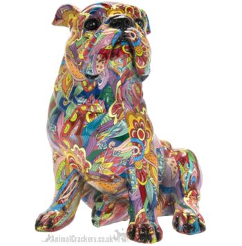 Grand 29cm GROOVY ART figurine d'ornement bouledogue aux couleurs vives Cadeau d'amant de chien