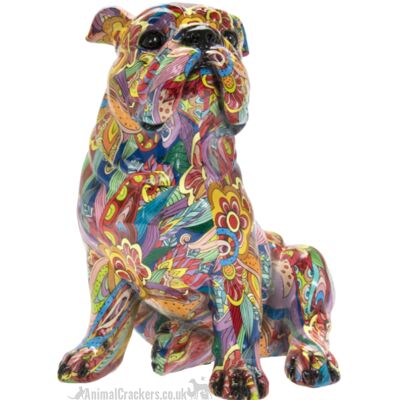 Grande 29 cm GROOVY ART color brillante Bulldog ornamento estatuilla perro amante regalo