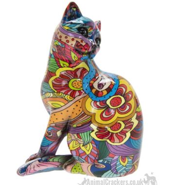Groovy Art figurine d'ornement de chat assis de couleur vive brillante cadeau d'amant de chat