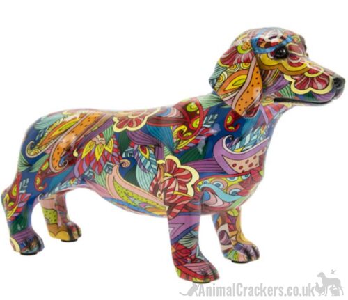 GROOVY ART bright coloured Dachshund ornament figurine Sausage Dog lover gift