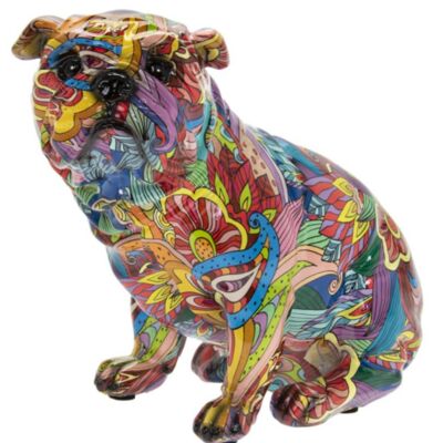 GROOVY ART, leuchtende Farbe, bemalt, sitzend, englische Bulldogge, Ornamentfigur, Bull Dog-Liebhabergeschenk