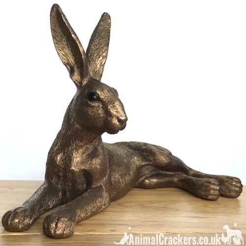 Leonardo Reflections Bronzed range large (26cm) Bronze effect Lying Hare ornament figurine, gift boxed