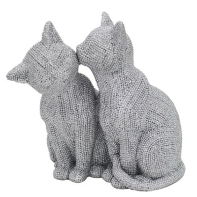 Figur mit zwei Katzen, glitzerndes, glitzerndes Silber mit Diamanteffekt – groß (19 cm)