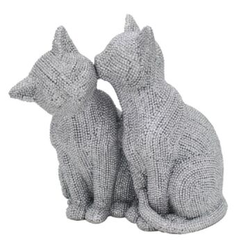 Ornement de deux chats, figurine effet strass argent scintillant scintillant - grand (19cm)