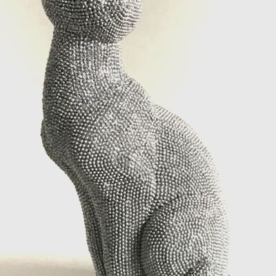 Large 26cm Glitzy glittery silver diamante effect Cat ornament from Leonardo